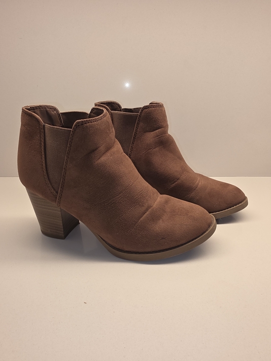 Serra Shoes - Serra Tan Suede Ankle Booties with Stacked Heel